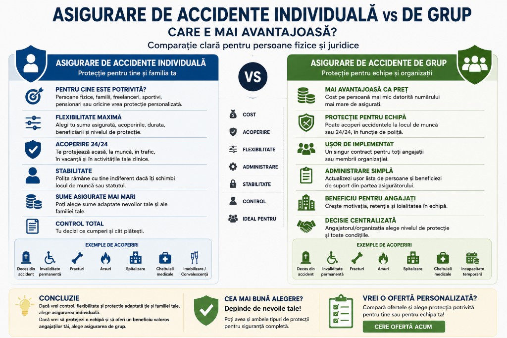 Asigurare de accidente individuală vs de grup: care e mai avantajoasă?