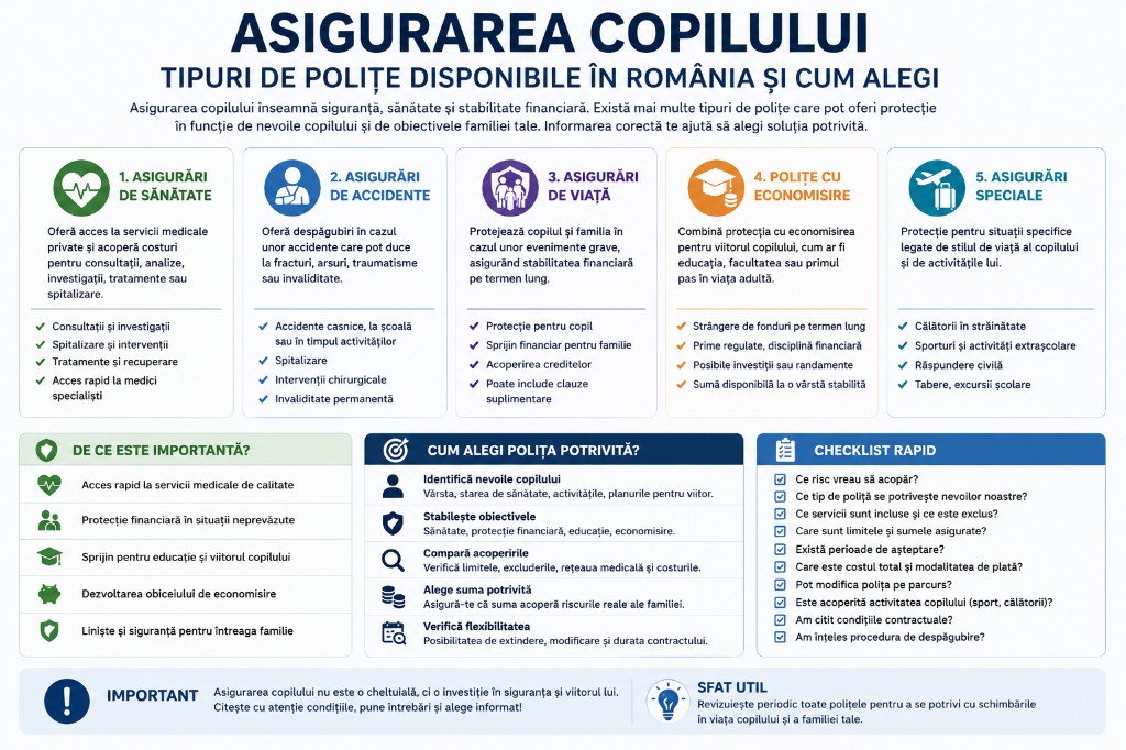Asigurarea copilului — tipuri de polițe disponibile în România și cum alegi